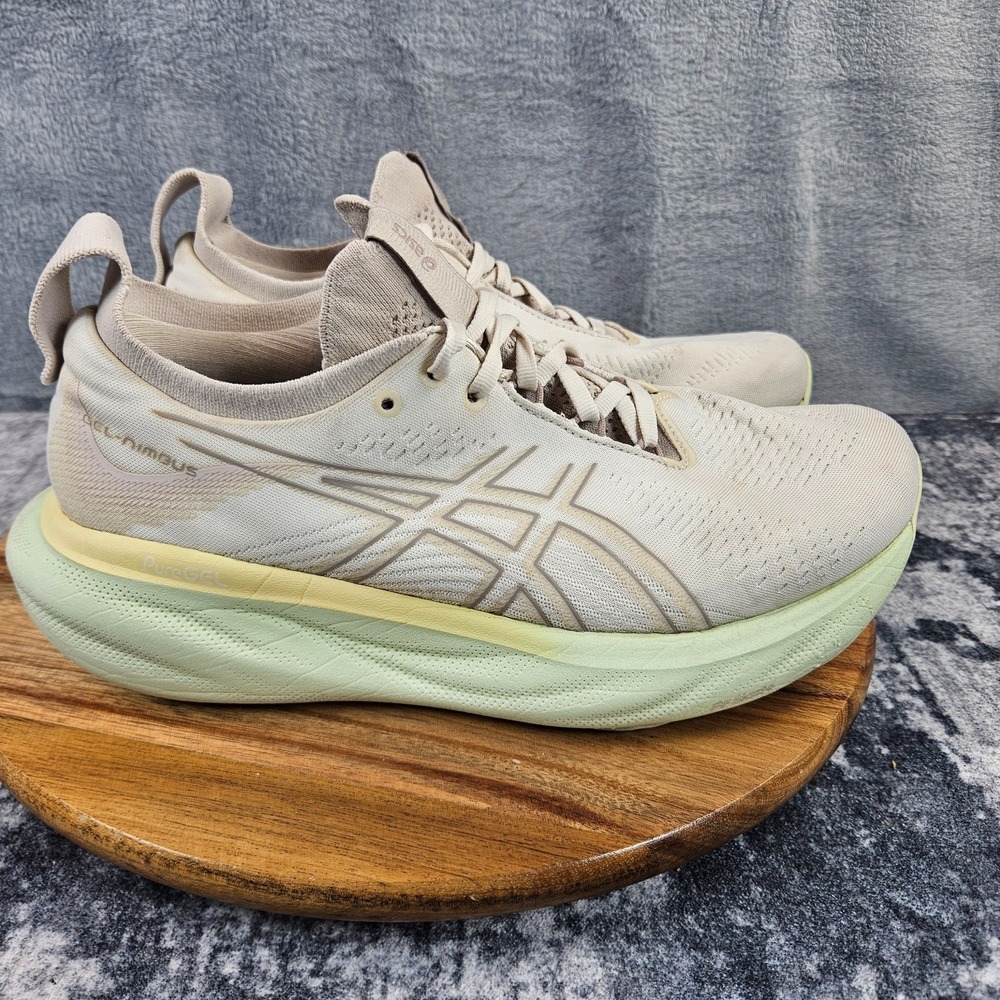 Asics Gel-Nimbus 25 Shoes Womens Size 9.5 Ivory Green Athletic Running Sneakers